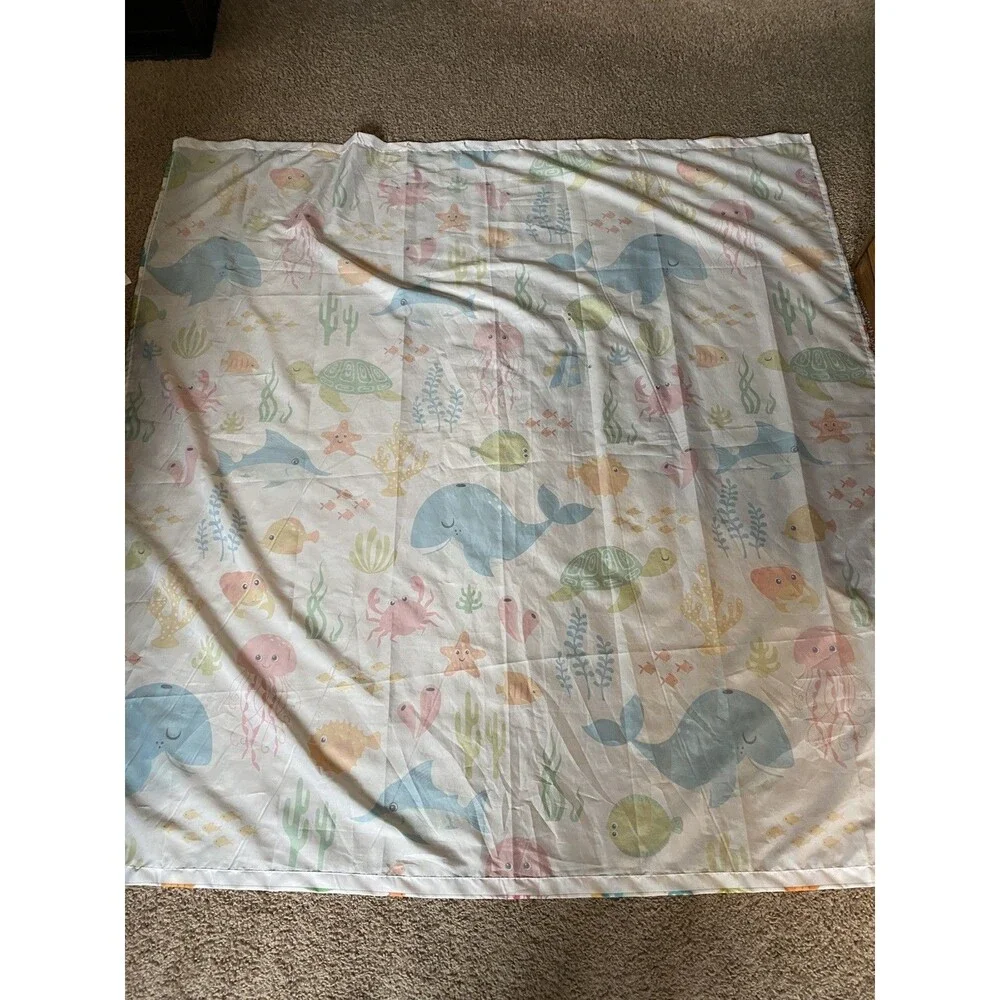 Cartoon Sea Animal Kids Shower Curtain - Ocean Whale Turtle 70x67 Polyester